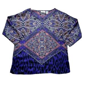 Chico’s Top Purple Mixed Pattern Blouse Women’s Size 2 (L)